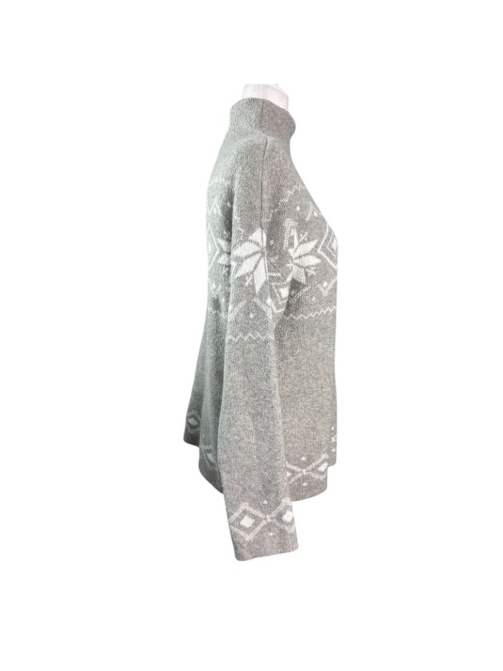 Christian Siriano Sweater Women M Gray Snowflake Fair Isle Turtleneck Tunic - Picture 8 of 10